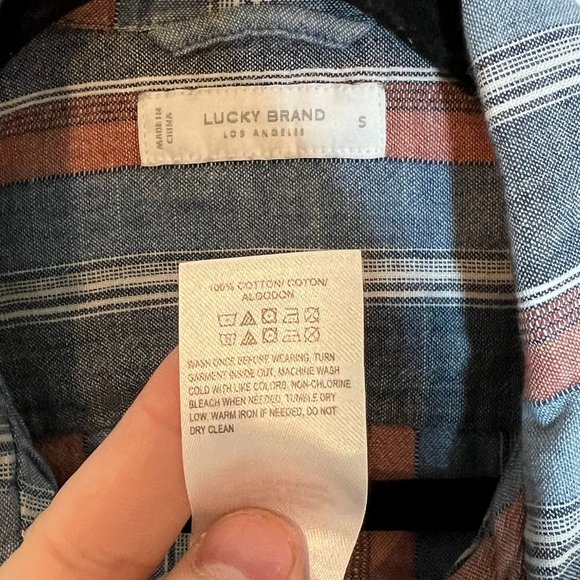 Size Small Lucky Brand Men's Striped Short Sleeve Camp Collar Shirt - Picture 3 of 5
